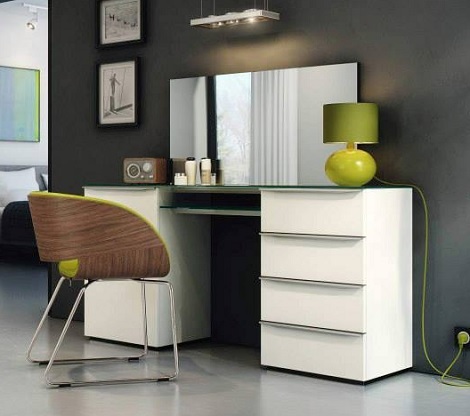 HULSTA kaptafel met spiegel_multivaris ladenkast_top glas_lak_wit_hoogglans